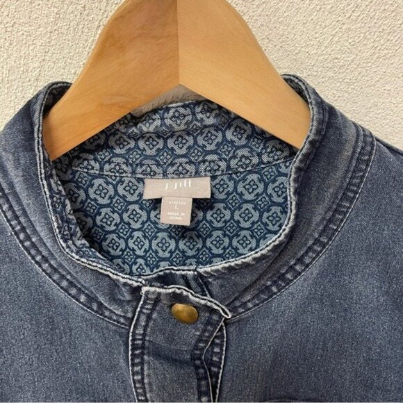 J.Jill Distressed Denim Blue Jean Button Down Jacket Sz L - Picture 3 of 4